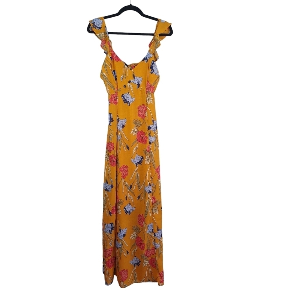 JAPANA Maxi Dress Open Back Floral Gold/Pinks/Blues Women's Size S‎